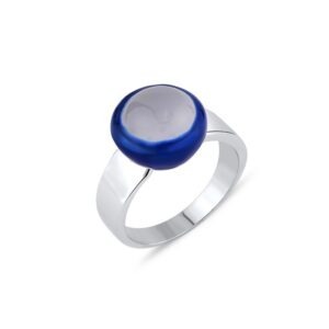 Blue Enamel Silver Earth Ring